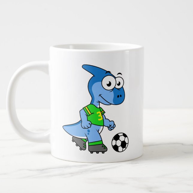 Illustration Of A Parasaurolophus Playing Soccer. Giant Coffee Mug (Left)