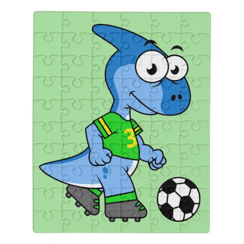 Illustration Of A Parasaurolophus Playing Soccer Jigsaw Puzzle