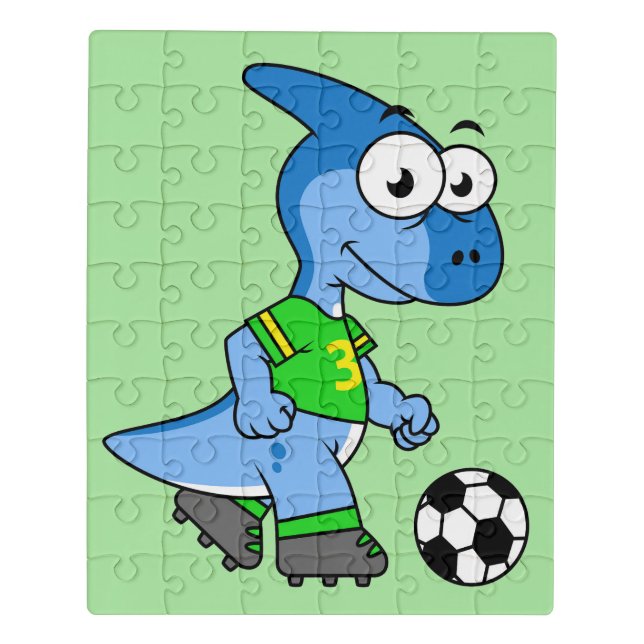 Illustration Of A Parasaurolophus Playing Soccer. Jigsaw Puzzle (Puzzle Vertical)
