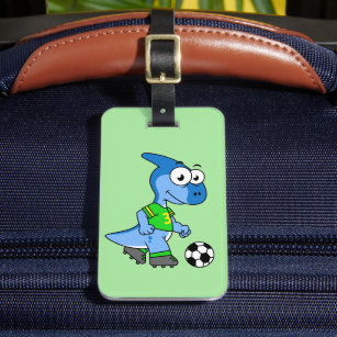 Illustration Of A Parasaurolophus Playing Soccer. Luggage Tag