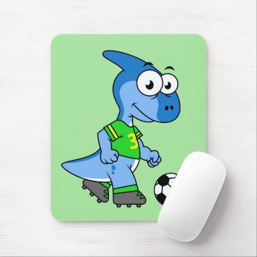 Illustration Of A Parasaurolophus Playing Soccer Mouse Pad