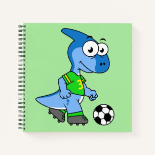 Illustration Of A Parasaurolophus Playing Soccer. Notebook