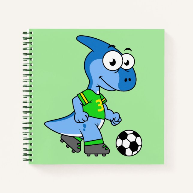Illustration Of A Parasaurolophus Playing Soccer. Notebook (Front)