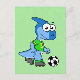 Illustration Of A Parasaurolophus Playing Soccer. Postcard