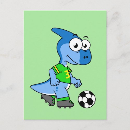Illustration Of A Parasaurolophus Playing Soccer Postcard
