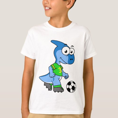 Illustration Of A Parasaurolophus Playing Soccer T_Shirt