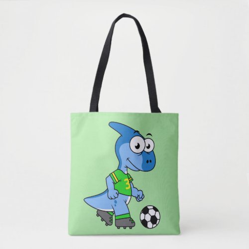 Illustration Of A Parasaurolophus Playing Soccer Tote Bag