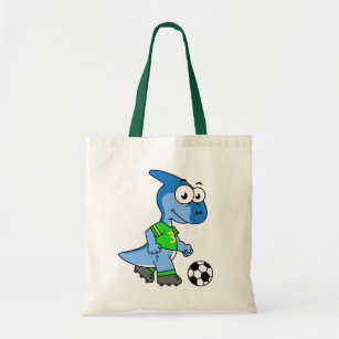 Illustration Of A Parasaurolophus Playing Soccer. Tote Bag