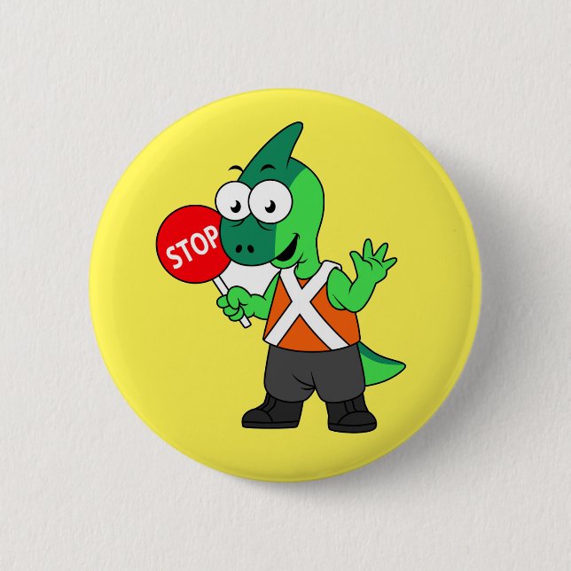 Illustration Of A Parasaurolophus Traffic Enforcer Button (Front)