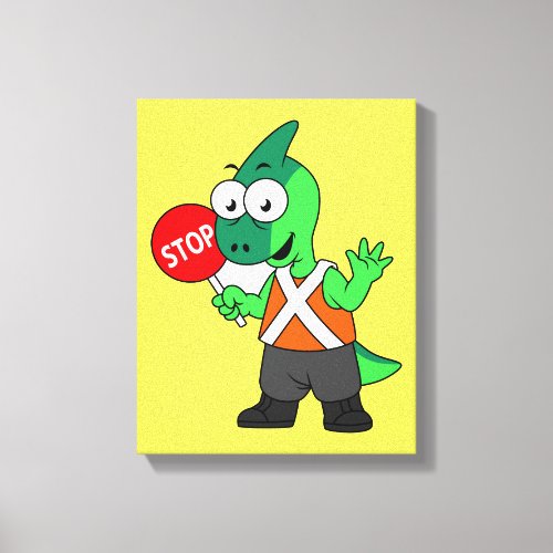 Illustration Of A Parasaurolophus Traffic Enforcer Canvas Print