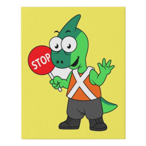 Illustration Of A Parasaurolophus Traffic Enforcer Faux Canvas Print