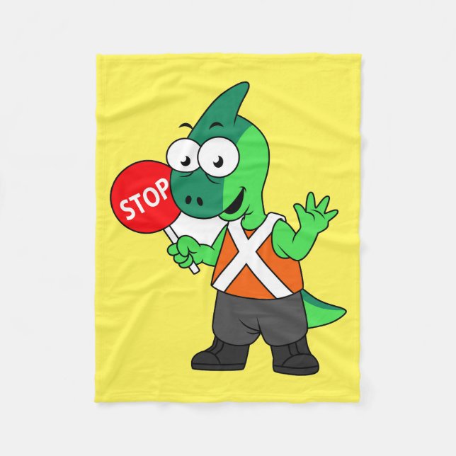 Illustration Of A Parasaurolophus Traffic Enforcer Fleece Blanket (Front)