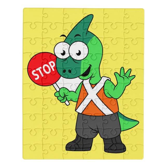 Illustration Of A Parasaurolophus Traffic Enforcer Jigsaw Puzzle (Puzzle Vertical)