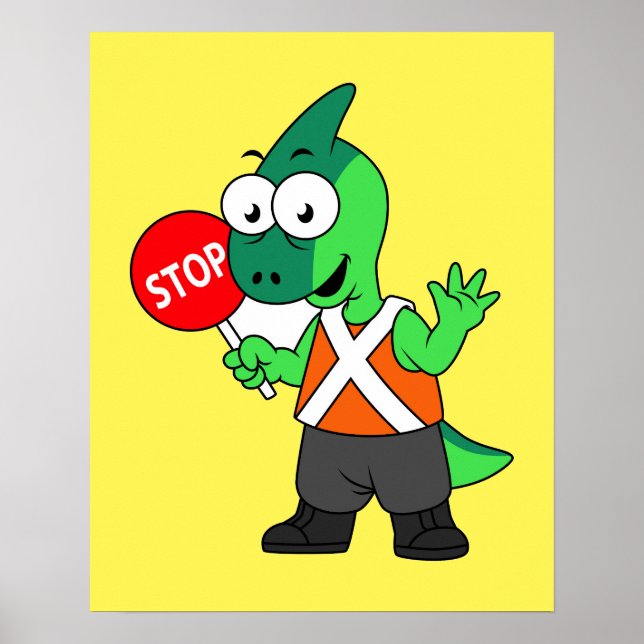 Illustration Of A Parasaurolophus Traffic Enforcer Poster (Front)