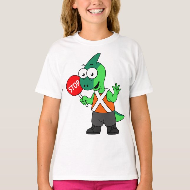 Illustration Of A Parasaurolophus Traffic Enforcer T-Shirt (Front)