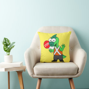 Illustration Of A Parasaurolophus Traffic Enforcer Throw Pillow