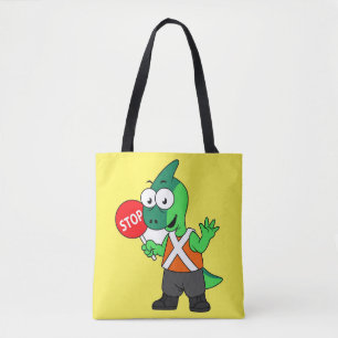 Illustration Of A Parasaurolophus Traffic Enforcer Tote Bag