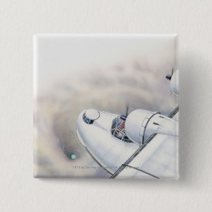 Illustration of a plane flying above wormhole pinback button
