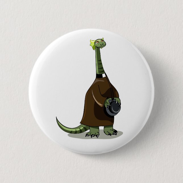 Illustration Of A Plateosaurus Dressed As A Priest Button (Front)