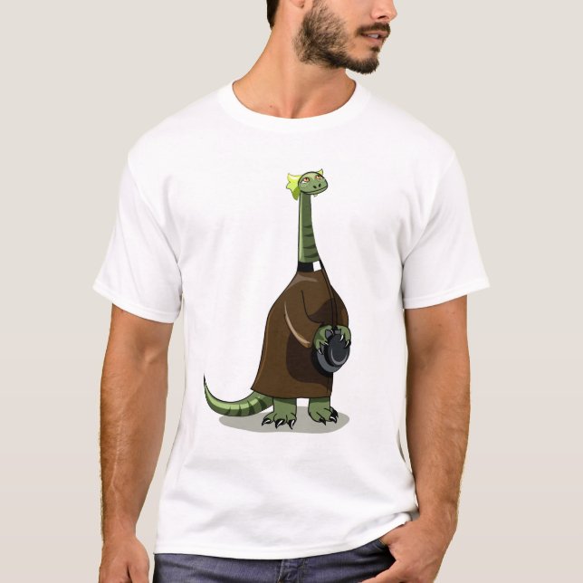 Illustration Of A Plateosaurus Dressed As A Priest T-Shirt (Front)