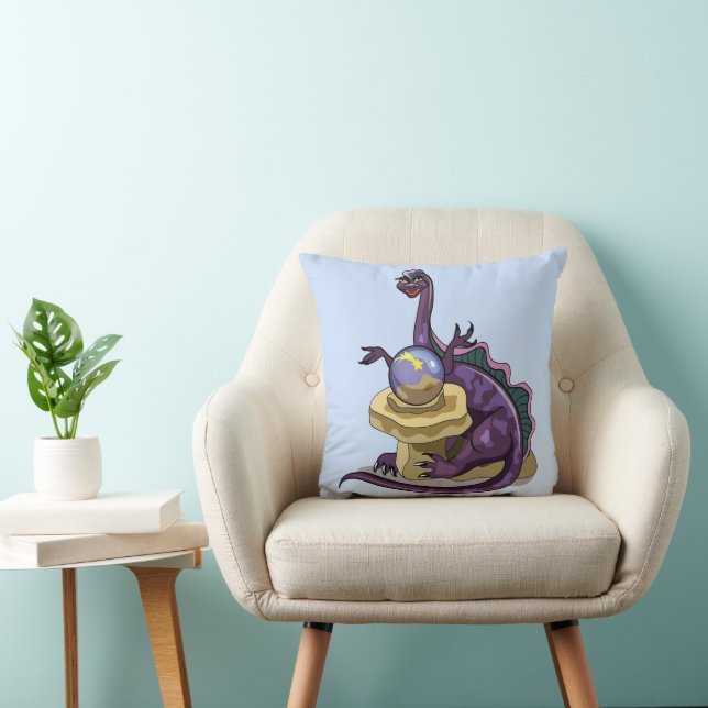 Illustration Of A Plateosaurus Fortune Teller. Throw Pillow (Chair)