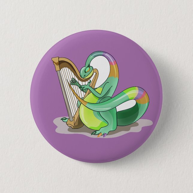 Illustration Of A Plateosaurus Playing The Harp. Button (Front)
