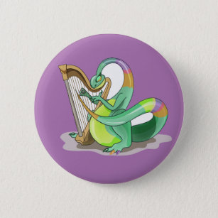Illustration Of A Plateosaurus Playing The Harp. Button