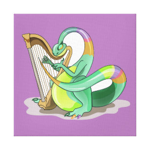 Illustration Of A Plateosaurus Playing The Harp. Canvas Print