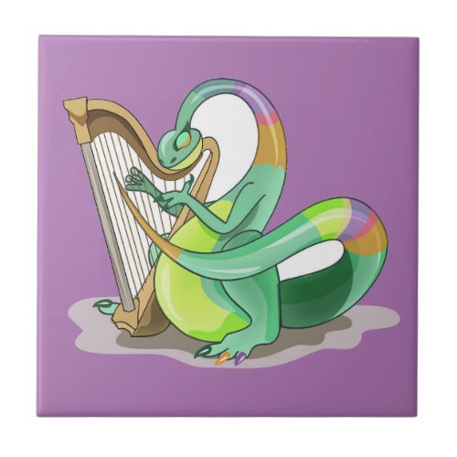 Illustration Of A Plateosaurus Playing The Harp Ceramic Tile