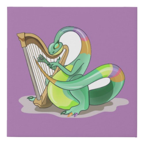 Illustration Of A Plateosaurus Playing The Harp Faux Canvas Print