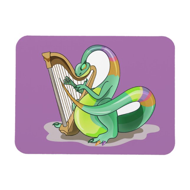 Illustration Of A Plateosaurus Playing The Harp. Magnet (Horizontal)