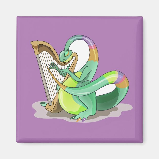 Illustration Of A Plateosaurus Playing The Harp. Magnet (Front)