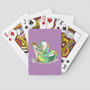 Illustration Of A Plateosaurus Playing The Harp. Poker Cards