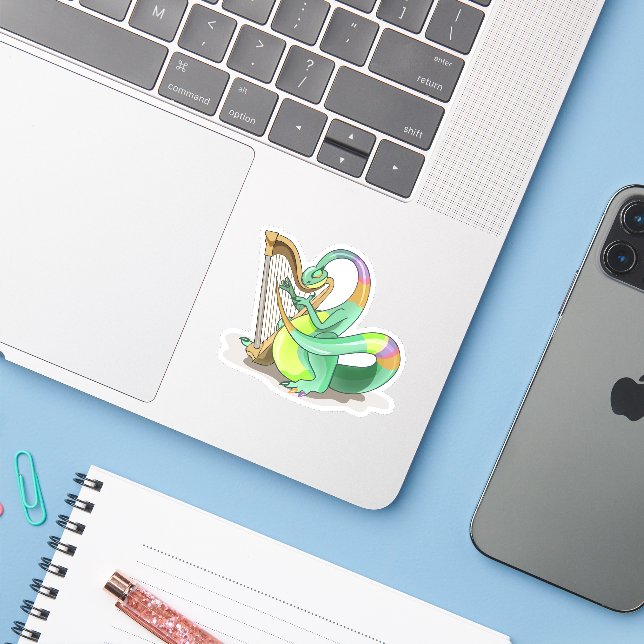 Illustration Of A Plateosaurus Playing The Harp. Sticker (Laptop w/ iPhone)
