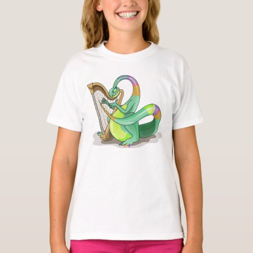 Illustration Of A Plateosaurus Playing The Harp T_Shirt