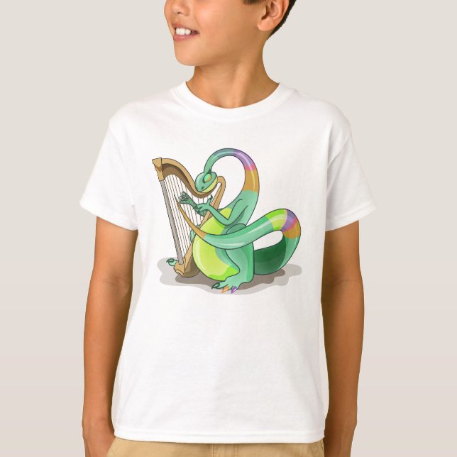 Illustration Of A Plateosaurus Playing The Harp. T-Shirt (Front)
