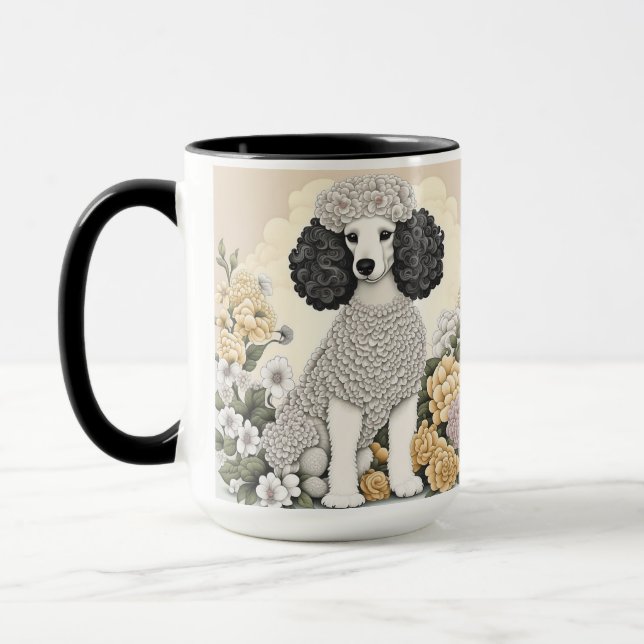 Illustration of a Poodle in Whimsical Flowers  Mug (Left)