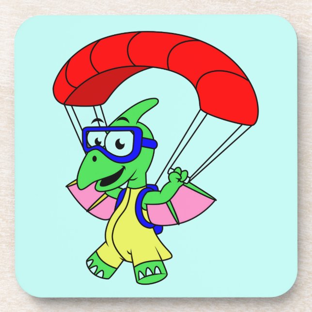 Illustration Of A Pterodactyl Parachuting. Beverage Coaster (Front)