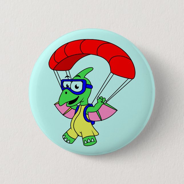 Illustration Of A Pterodactyl Parachuting. Button (Front)