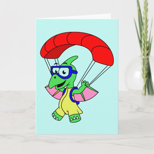Illustration Of A Pterodactyl Parachuting. Card (Front)