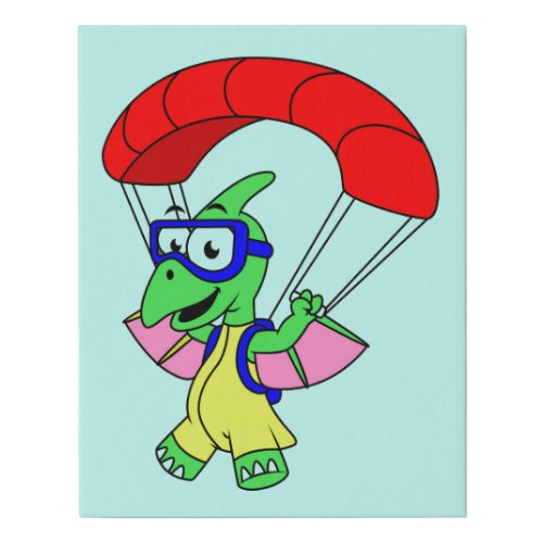 Illustration Of A Pterodactyl Parachuting Faux Canvas Print