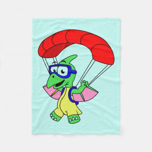 Illustration Of A Pterodactyl Parachuting Fleece Blanket