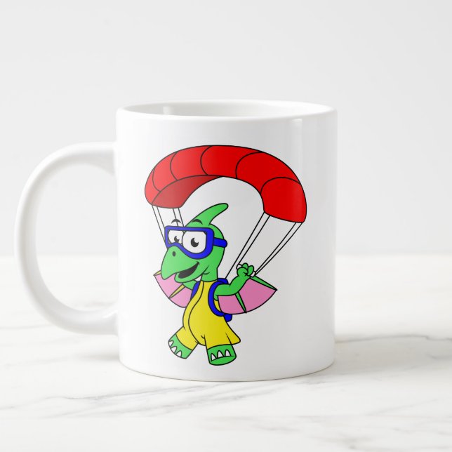 Illustration Of A Pterodactyl Parachuting. Giant Coffee Mug (Left)