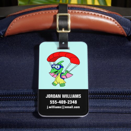 Illustration Of A Pterodactyl Parachuting Luggage Tag