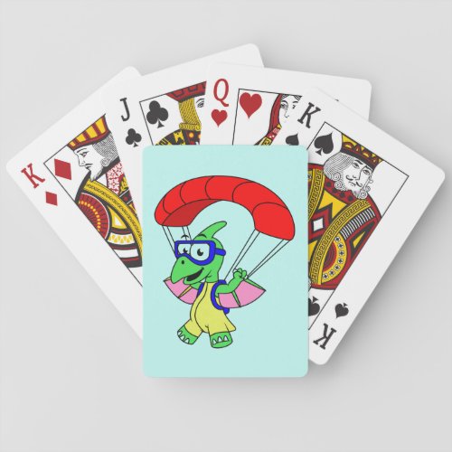Illustration Of A Pterodactyl Parachuting Playing Cards