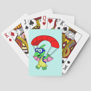 Illustration Of A Pterodactyl Parachuting. Poker Cards