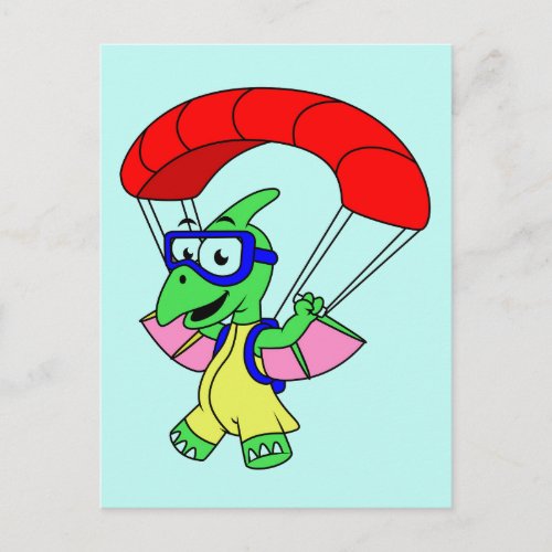 Illustration Of A Pterodactyl Parachuting Postcard