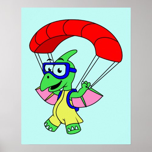 Illustration Of A Pterodactyl Parachuting Poster