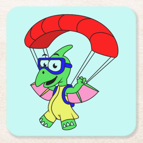 Illustration Of A Pterodactyl Parachuting Square Paper Coaster