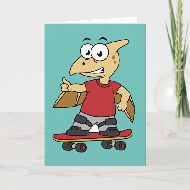 Illustration Of A Pterosaur Skateboarding. Card (Front)